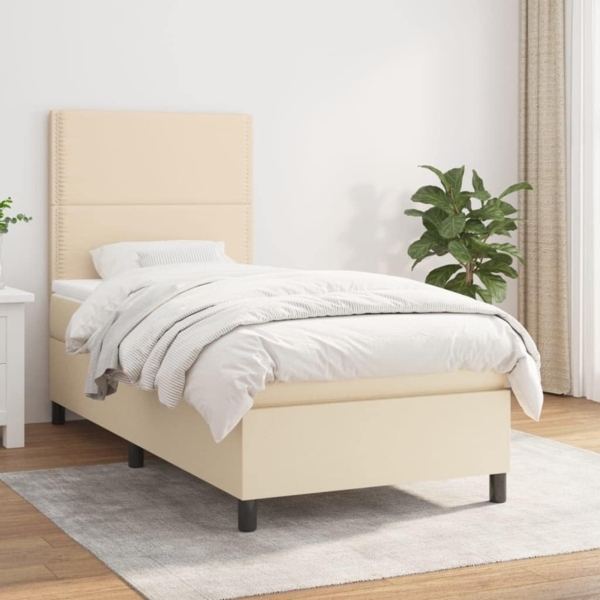 vidaXL Boxspringbett mit Matratze Creme 100x200 cm Stoff 3141678