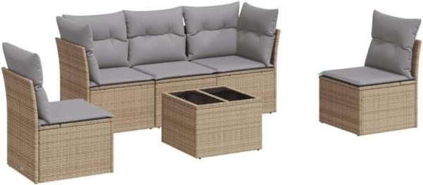 vidaXL 6-tlg. Garten-Sofagarnitur mit Kissen Beige Poly Rattan 3217359