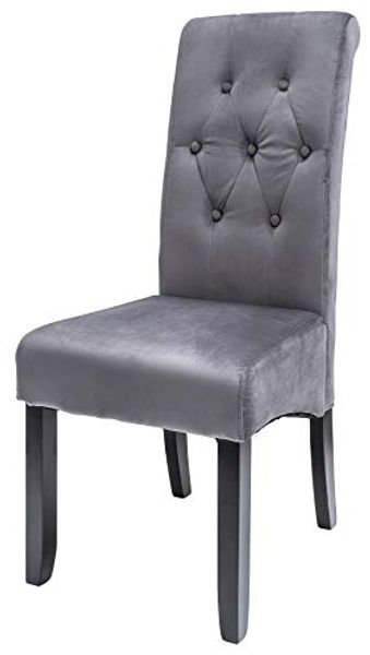 riess-ambiente Esszimmerstuhl CASA grau/schwarz - Samt-Bezug, Massivholzbeine aus Pinie, bequeme Polsterung & Knopfheftung - ideal für Deinen Chesterfield-Look