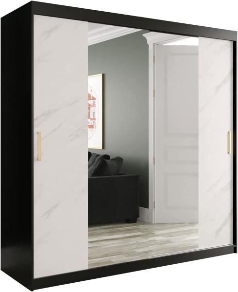 Kleiderschrank Kamoga T1 200 (Schwarz / Marmor Weiß + Gold, ohne Schubladen) Bild 1