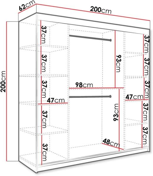 Kleiderschrank Kamoga T1 200 (Schwarz / Marmor Weiß + Gold, ohne Schubladen) Bild 3