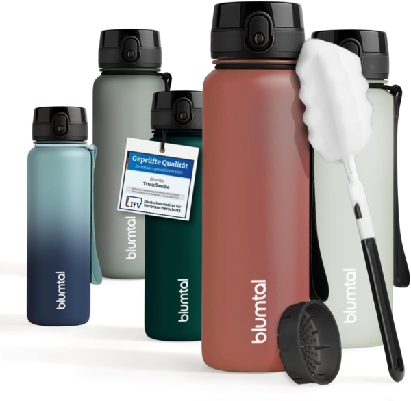 Blumtal Trinkflasche auslaufsichere Trinkflasche Sport + 1-Klick-Verschluss, BPA-freie Wasserflasche mit Sieb - spülmaschinenfest