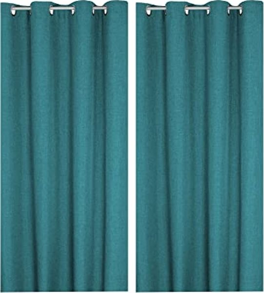 Haus und Deko Gardine Vorhang Leinenoptik 140x245 cm Ösen 2er Set blickdicht Struktur uni (2 St), Ösen, blickdicht, Polyester