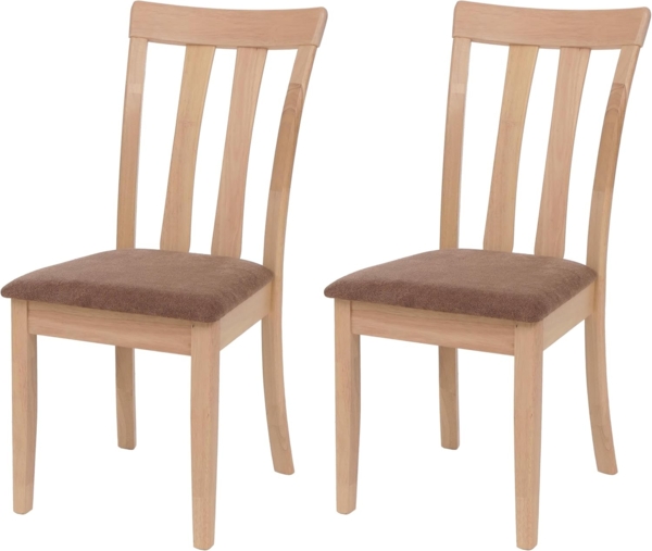 2er-Set Esszimmerstuhl HWC-G46, Küchenstuhl Stuhl, Stoff/Textil Massiv-Holz ~ naturfarbenes Gestell, braun