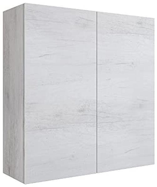 Mama Store Pensile Doppio Era Hängeschrank mit 2 Türen und Öffnungssystem zum Öffnen Push und Pull, laminiert, Eiche Weiß L. 68 x T22 x H 71 cm, P. 22