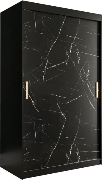 Kleiderschrank Kamoga T 120 (Schwarz / Marmor Schwarz + Gold, mit Schubladen)