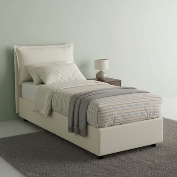 Talamo Italia - Einzelbett Carla, Bettkasten mit Stoffbezug, 100 % Made in Italy, Öffnung vorne, geeignet für Matratzen 90x200 cm, Beige