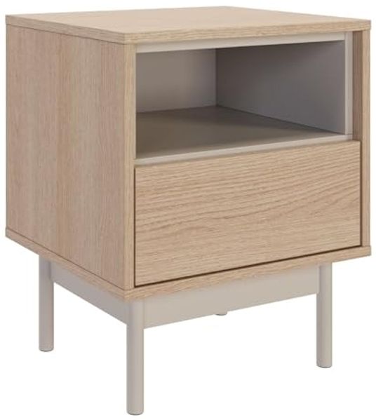 Selsey Nachttisch Lindberg Eiche/Kaschmir 45 cm – Schmaler Nachttisch mit Schublade und Nische, Moderner Stil, Hohe Metallfüße, Pflegeleicht, Funktional fürs Schlafzimmer