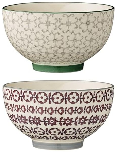 Bloomingville Müslischale Bloomingville Karine Schüssel Ř 13,5 cm Green Steingut 2er Set, Steingut, (Set)