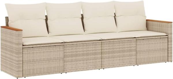 vidaXL 4-tlg. Garten-Sofagarnitur mit Kissen Beige Poly Rattan 3258173