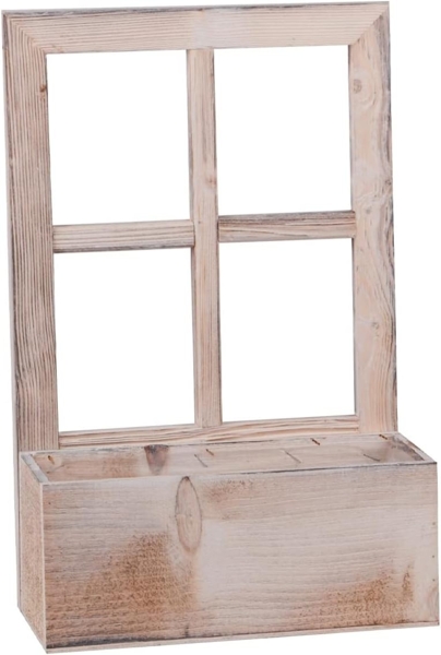 UNUS HOME Blumenkasten Deko Holzfenster mit Pflanzbank (1 St, Dekoratives Holzfenster mit Pflanzbank white washed Altholz)