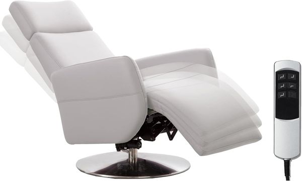 Cavadore TV-Sessel Cobra mit 2 E-Motoren / Elektrischer Fernsehsessel mit Fernbedienung / Relaxfunktion, Liegefunktion / Ergonomie L / Belastbar bis 130 kg / 71 x 112 x 82 / Echtleder Weiß