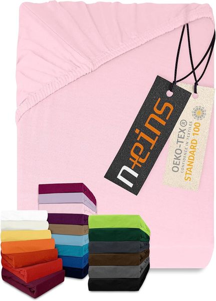 npluseins klassisches Jersey Spannbetttuch - vielen Farben + Größen - 100% Baumwolle 159. 192, 180-200x200 cm, rosa