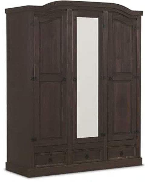 'New Mexico' 3-türiger Kleiderschrank mit Spiegel, Kiefer, kolonial