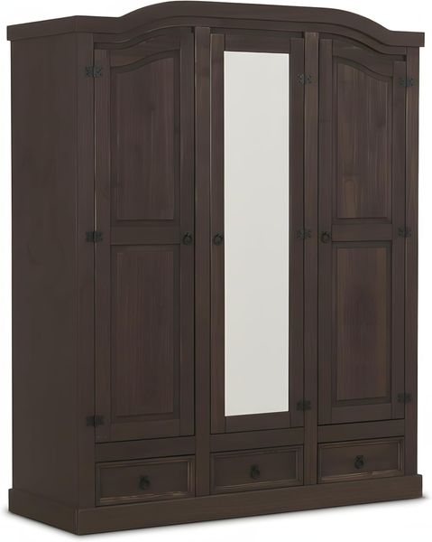 'New Mexico' 3-türiger Kleiderschrank mit Spiegel, Kiefer, kolonial