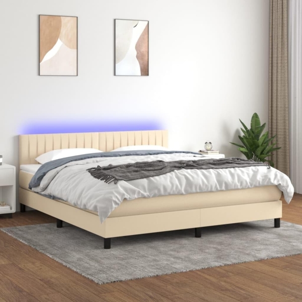 vidaXL Boxspringbett mit Matratze & LED Creme 160x200 cm Stoff 3133330