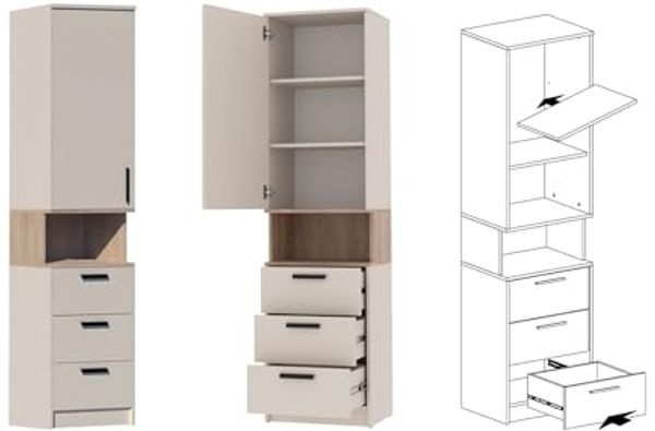 Marmex Möbel Grant Set-23C Kleines Möbel-Set, Schreibtisch mit Aufsatz und Standregal für Kinder und Schüler, laminierte Spanplatte, graubeige cashmere+cremona torro, 177x235x52,5cm Bild 3