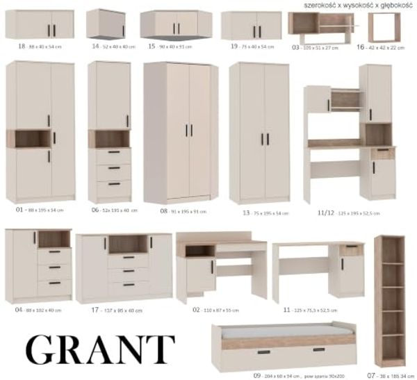 Marmex Möbel Grant Set-23C Kleines Möbel-Set, Schreibtisch mit Aufsatz und Standregal für Kinder und Schüler, laminierte Spanplatte, graubeige cashmere+cremona torro, 177x235x52,5cm Bild 5