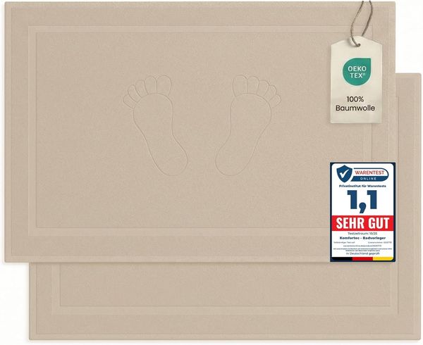 Komfortec Badematte Badvorleger aus 100% Baumwolle, 50x80 cm Duschvorleger, Waschbar Duschmatte, Frottee, Rechteckig, 800 g/m², 2er Set, Saugfähig & Schnelltrocknend