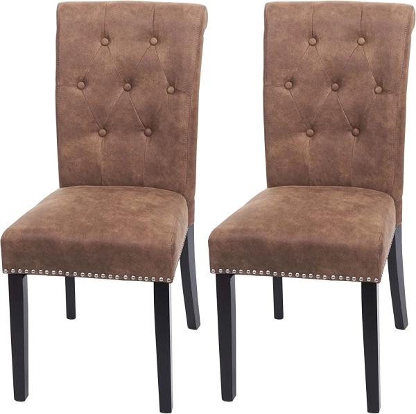 2er-Set Esszimmerstuhl Chesterfield II, ~ Stoff/Textil braun, dunkle Beine