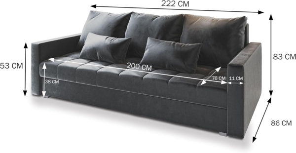 Masseno Sofa SIRO mit Schlaffunktion, Schlafsofa, Couch mit Bettkasten Bild 3