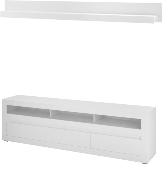 TV-Lowboard und Wandboard Derby in weiß matt und Eiche 217 cm