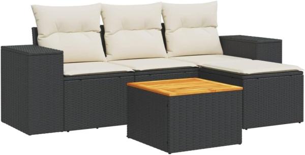 vidaXL 5-tlg. Garten-Sofagarnitur mit Kissen Schwarz Poly Rattan 3225412