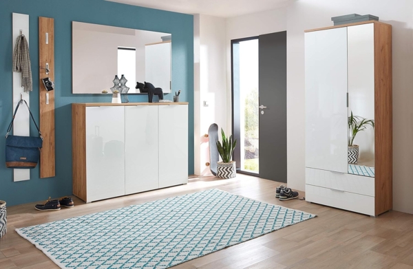 Garderobenschrank Turin / GW-TELDE, Glas, Holzwerkstoff, Weiß, Holzfarben, 85 x 197 x 39 cm Bild 2