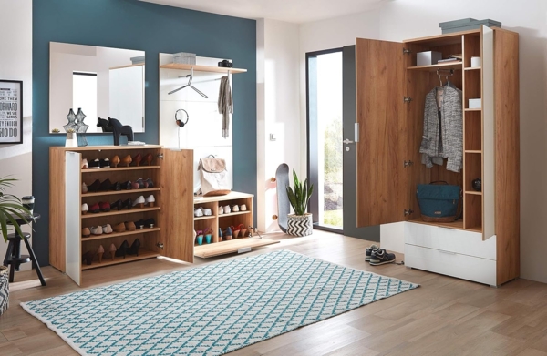 Garderobenschrank Turin / GW-TELDE, Glas, Holzwerkstoff, Weiß, Holzfarben, 85 x 197 x 39 cm Bild 6