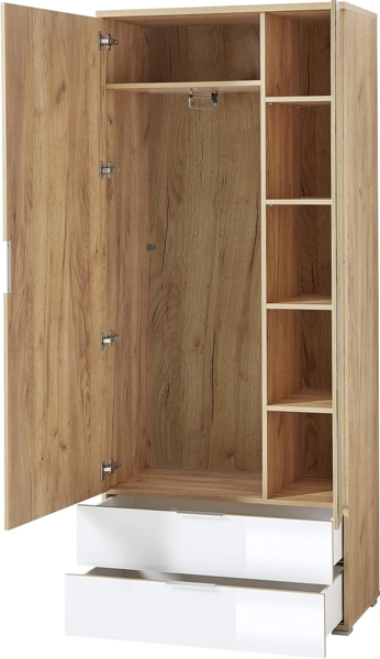 Garderobenschrank Turin / GW-TELDE, Glas, Holzwerkstoff, Weiß, Holzfarben, 85 x 197 x 39 cm Bild 5