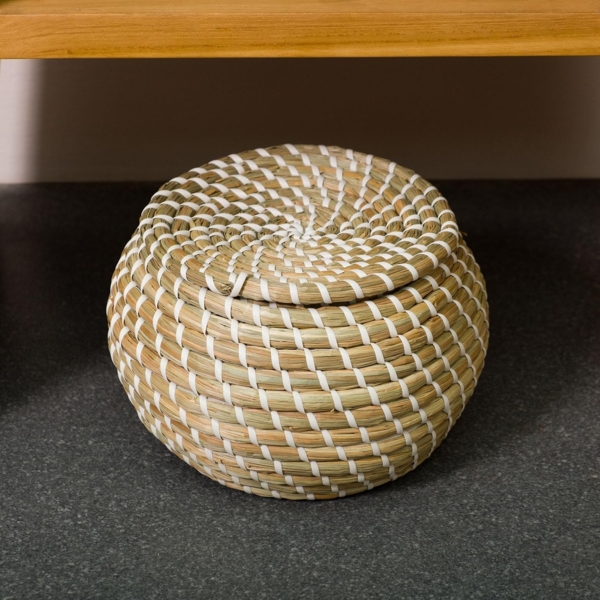 wohnfreuden Aufbewahrungskorb Korb Kendil aus Seegras und Kunstfaser mit Deckel verschiedene Größen