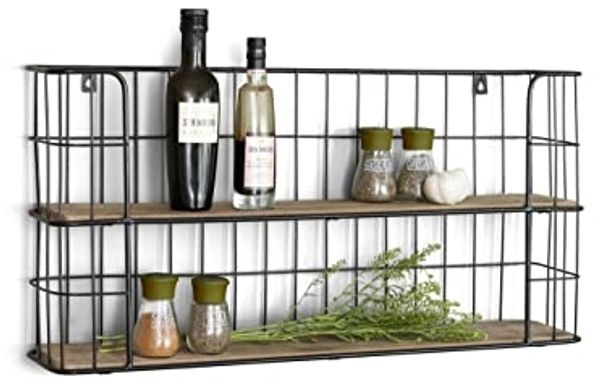 LIFA LIVING Schweberegal Malaga Holz Metall, Modernes Wandregal mit 2 Etagen Boden, Hängeregal, 66,5 x 14,3 x 33,6 cm