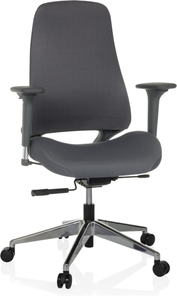 hjh OFFICE Bürostuhl ergonomisch HENFIELD G Drehstuhl mit Flexibler Rückenlehne, Muldensitz mit Sitztiefenverstellung, Stoff Grau