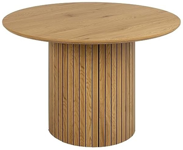 AC Design Furniture Yaron Esstisch in Wildeichenoptik für 4 Personen, Säulenfuß mit Lamellenfront, Runder Esstisch, Ø: 120 x H: 75 cm