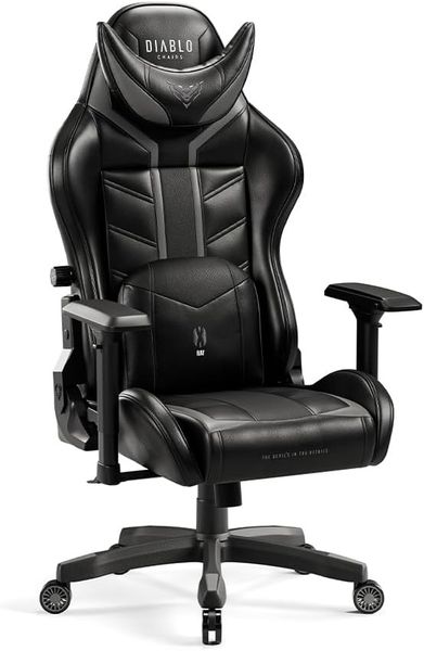 Diablo X-Ray Gaming Stuhl Bürostuhl Gamer Chair Schreibtischstuhl 4D Armlehnen Ergonomisches Design Kunstleder Perforation Wippfunktion Schwarz-Grau Normal (L)