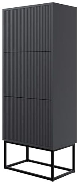 Selsey 'Veldio' Schuhschrank mit 3 Klappen, schwarz mit schwarzem Metallgestell, ca. 125 x 50 x 30 cm
