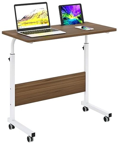 sogesfurniture 80cm Mobiler Beistelltisch, Tablet-Slot und Rollen, Verstellbarer beweglicher Laptop-Computer-Ständer für Bett, Sofa, Eichenholz,BHUS-05#3-80OK