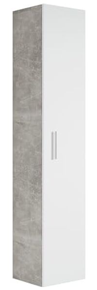 Badplaats Badezimmerschrank Pluto 30 x 30 x 150 cm Beton Grau mit Weiß Matt - Hoch Badschrank mit 1 Tür