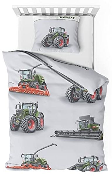 Träumschön Bettwäsche Biber 135x200 cm, FENDT Traktor & Mähdrescher aus 100% Baumwolle, 2 teilig, mit Reißverschluss, 100% Baumwolle, kuschelig warm im Winter