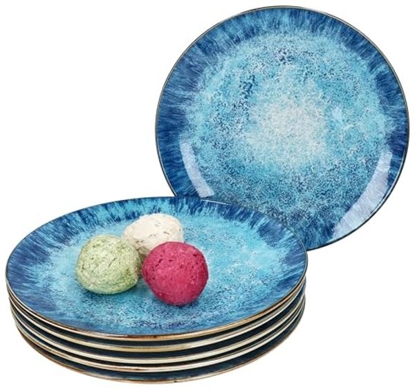 MamboCat Speiseteller Marina 6er Set Speiseteller Ø27cm Porzellan Platte blaue Essteller