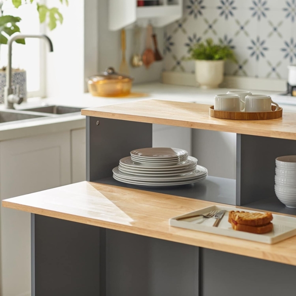 Kücheninsel mit erweiterbarer Arbeitsfläche MDF Grau FSB36-HG Bild 6