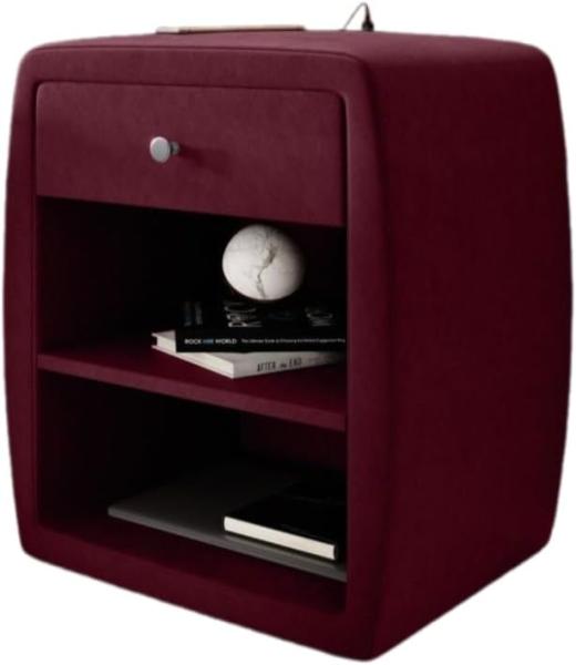 Designer Nachttisch Lilly mit USB Anschluss (Samt) Rot