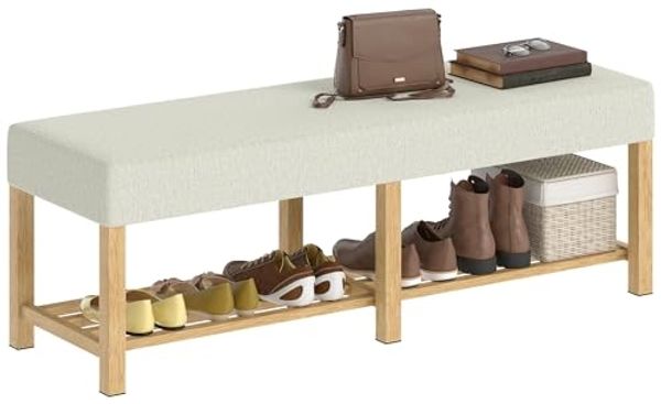 HOMCOM Schuhbank Schuhregal mit Holzrahmen (Flurbank, 1-St, inkl. Sitzkissen), Bank aus Massivholz mit Stauraum