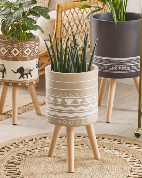 Blumentopf mit Beinen MILINA Keramik 30 cm Beige Bild 2