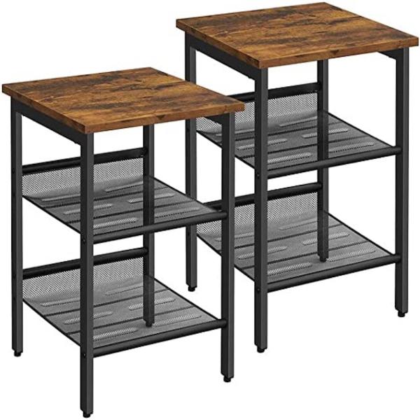 Vasagle Nachttische, Beistelltisch-Set, 2er-Set Sofatische, kleine Couchtische mit verstellbaren Gitterablagen, Wohnzimmer, Schlafzimmer, Flur, stabil, Industrie-Design, vintagebraun-schwarz von Songmics LET24X