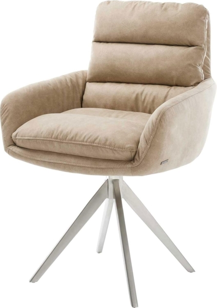 Esszimmerstuhl Abelia-Flex mit Armlehnen Mikrofaser Beige Vintage Kreuzgestell kantig Edelstahl
