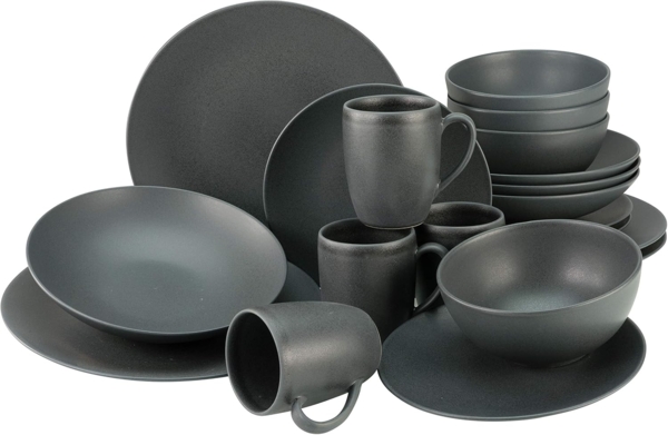 CreaTable 23146 Kombiservice Soft Touch für 4 Personen, Steinzeug, schwarz (1 Set, 20-teilig)