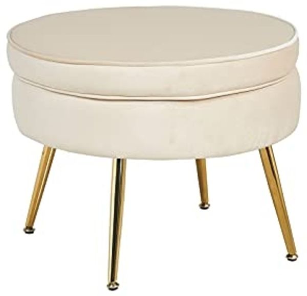 Sitzpouf Rund Samt Beige