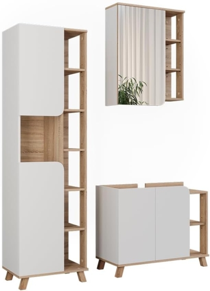 Badmöbel-Set Karen Sonoma/Weiß 3 Teile Vicco