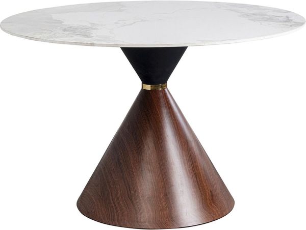 Kare Design Tisch Cono, Braun/Weiß, 120cm Durchmesser, Esstisch, Platz für 4-6 Personen, Stahlgestell in Holzoptik, Esszimmer, Wohnzimmer, Rund
